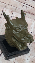 Bronze Dragon Head Bust on Marble Base – Chinese Zodiac Sculpture
