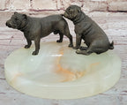 Bronze Bulldog & Pug Dog Figurines on Marble - Soap Dish Ashtray Handmade Art