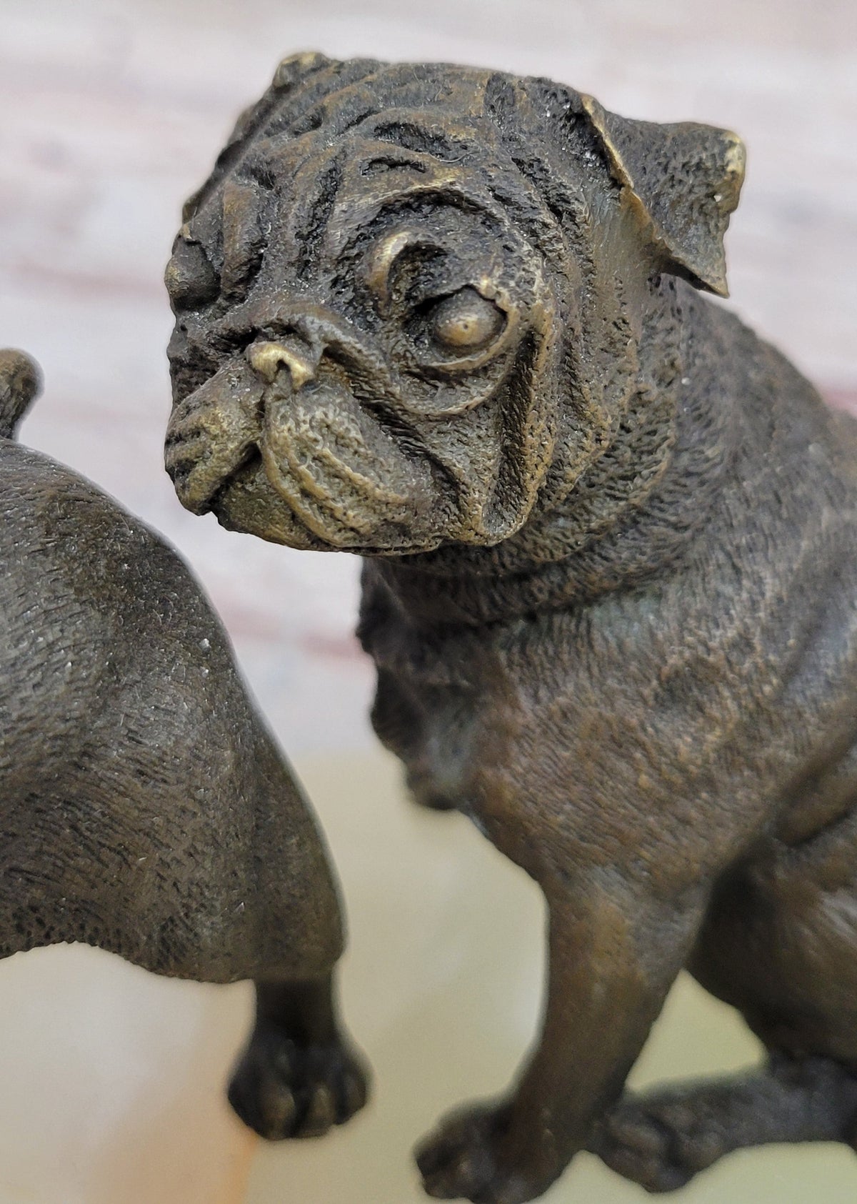 Bronze Bulldog & Pug Dog Figurines on Marble - Soap Dish Ashtray Handmade Art