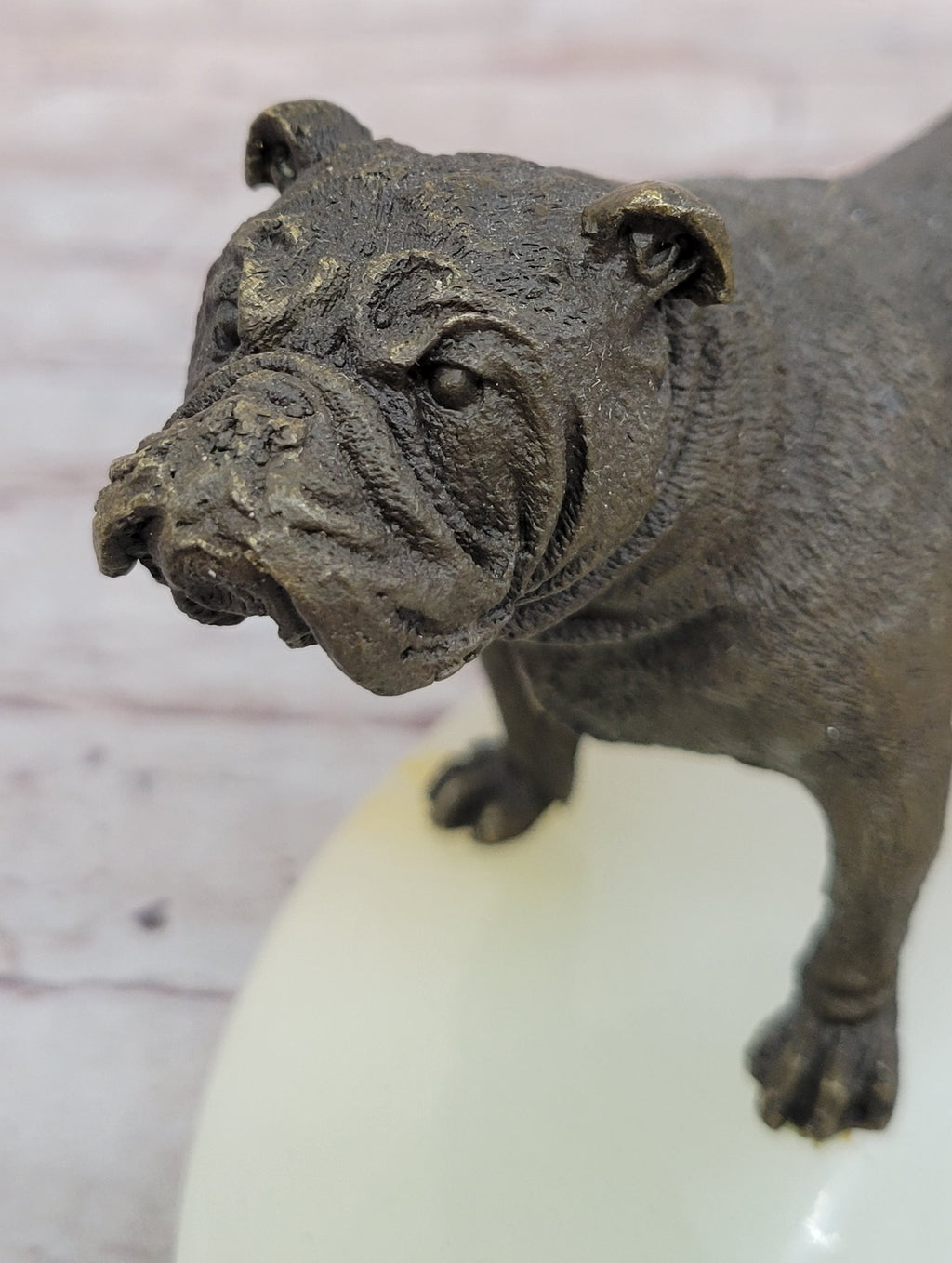 Bronze Bulldog & Pug Dog Figurines on Marble - Soap Dish Ashtray Handmade Art