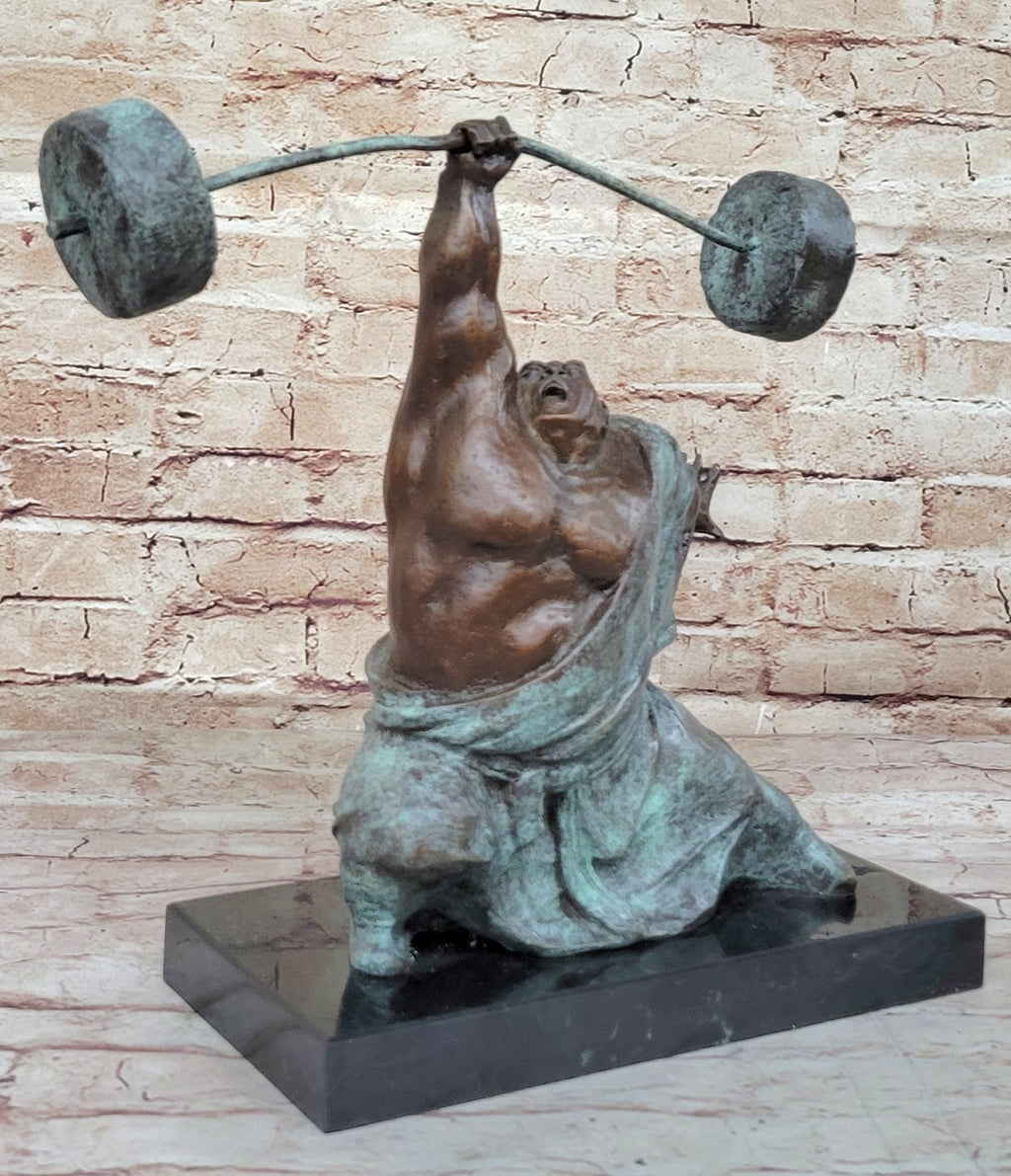 Abstract Weightlifter Powerlifter Athlete Bronze Sculpture by Milo