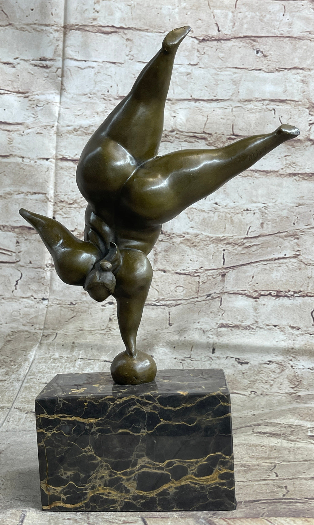 Bronze Abstract Gymnast Balancing Sculpture on Marble Base by Milo