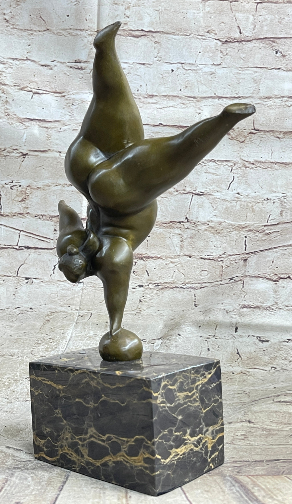 Bronze Abstract Gymnast Balancing Sculpture on Marble Base by Milo