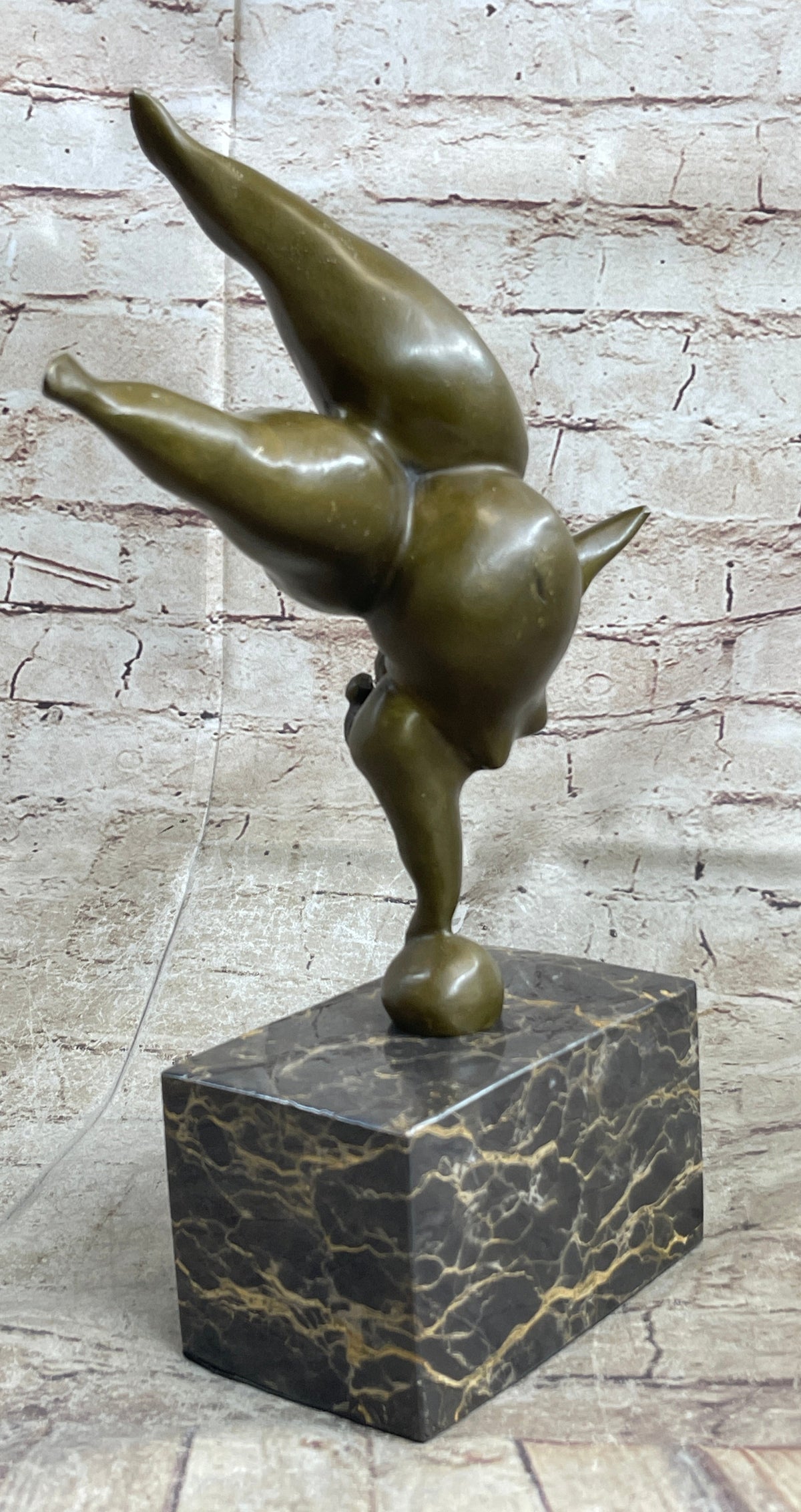 Bronze Abstract Gymnast Balancing Sculpture on Marble Base by Milo