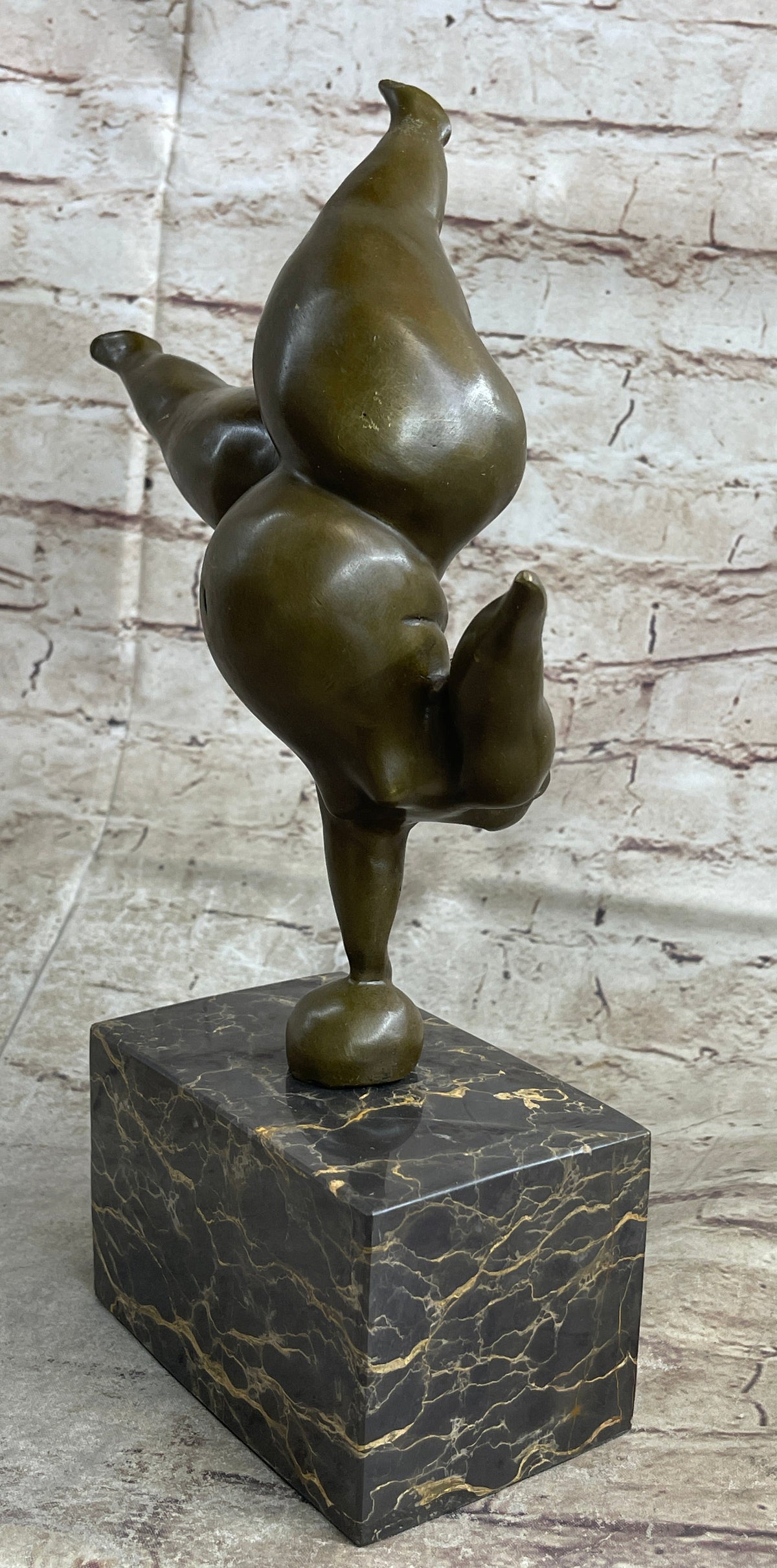 Bronze Abstract Gymnast Balancing Sculpture on Marble Base by Milo