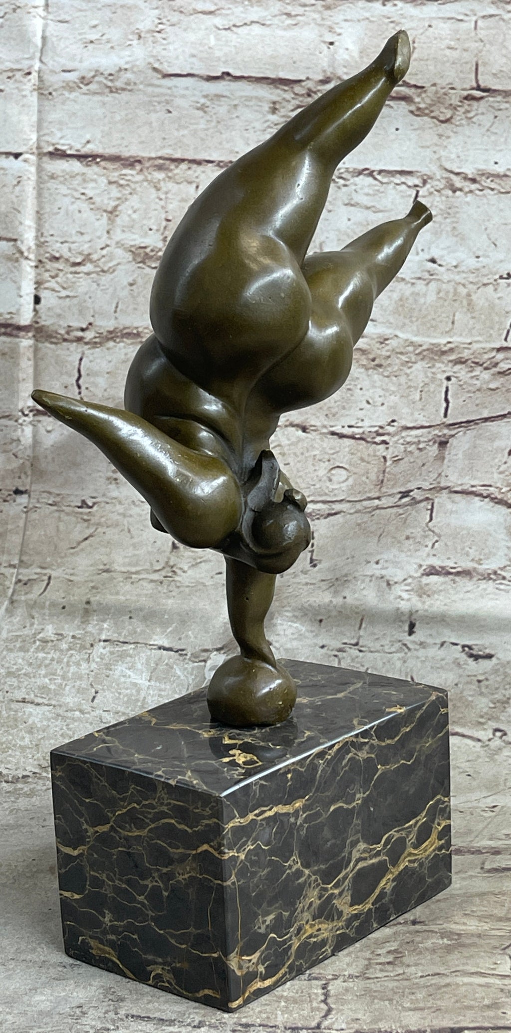 Bronze Abstract Gymnast Balancing Sculpture on Marble Base by Milo
