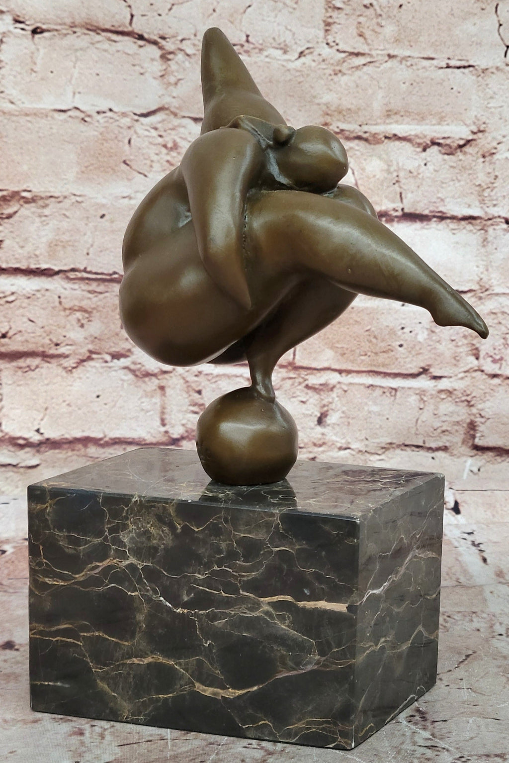 Abstract Bronze Acrobat Sculpture Hand Balance Human Figure Modern Art Marble Base
