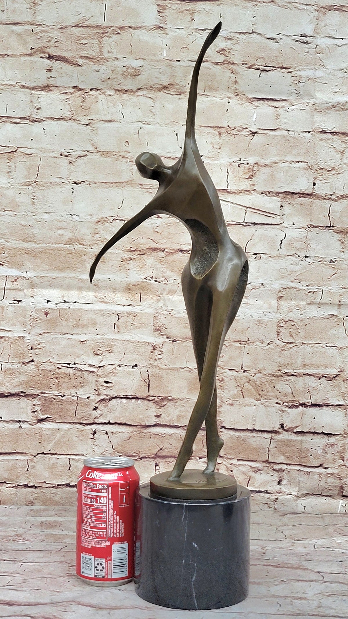 Midcentury Modern Abstract Art Human Dancer Figure Bronze Sculpture on Marble Base