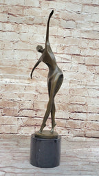 Midcentury Modern Abstract Art Human Dancer Figure Bronze Sculpture on Marble Base