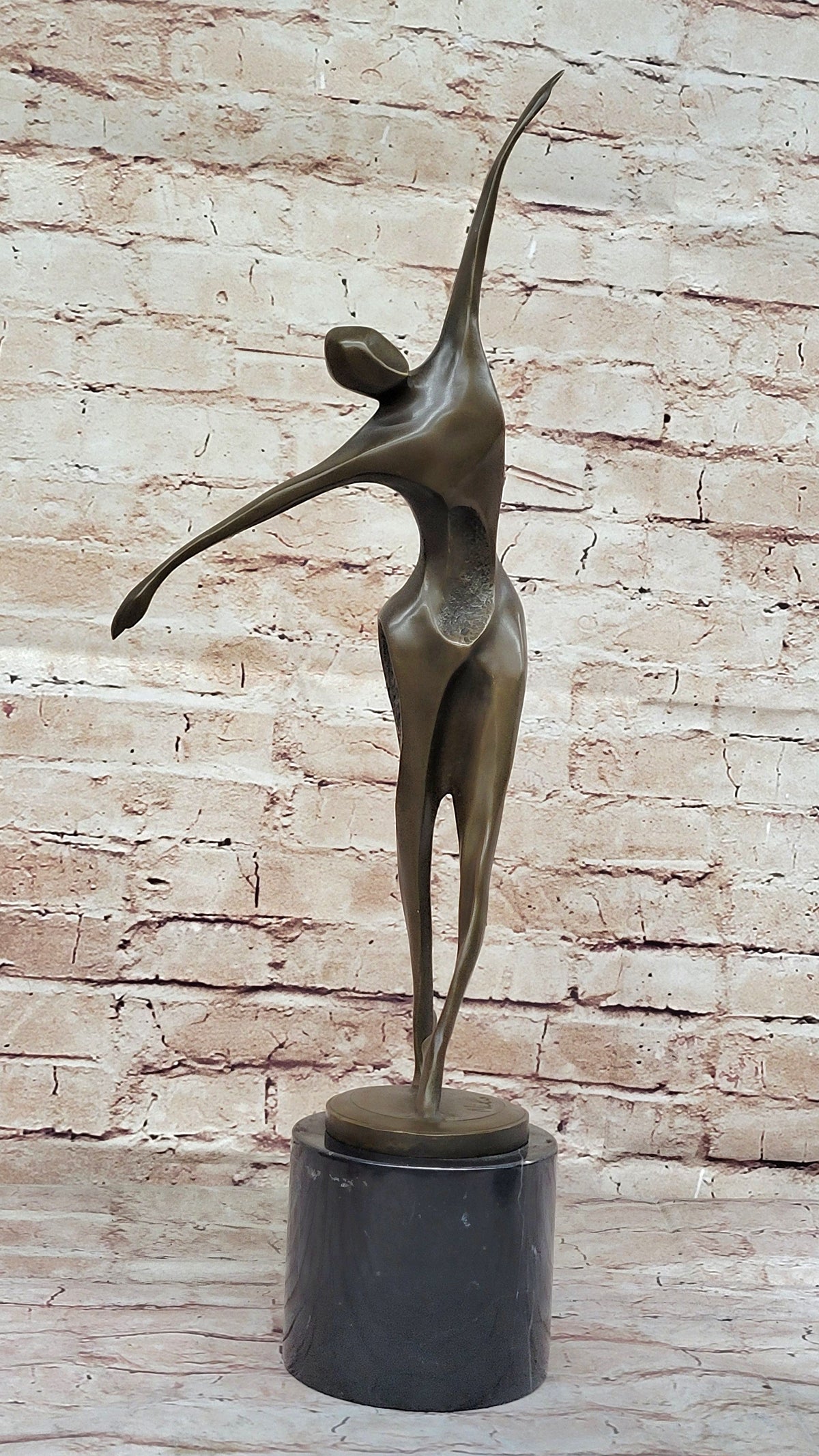 Midcentury Modern Abstract Art Human Dancer Figure Bronze Sculpture on Marble Base