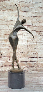 Midcentury Modern Abstract Art Human Dancer Figure Bronze Sculpture on Marble Base