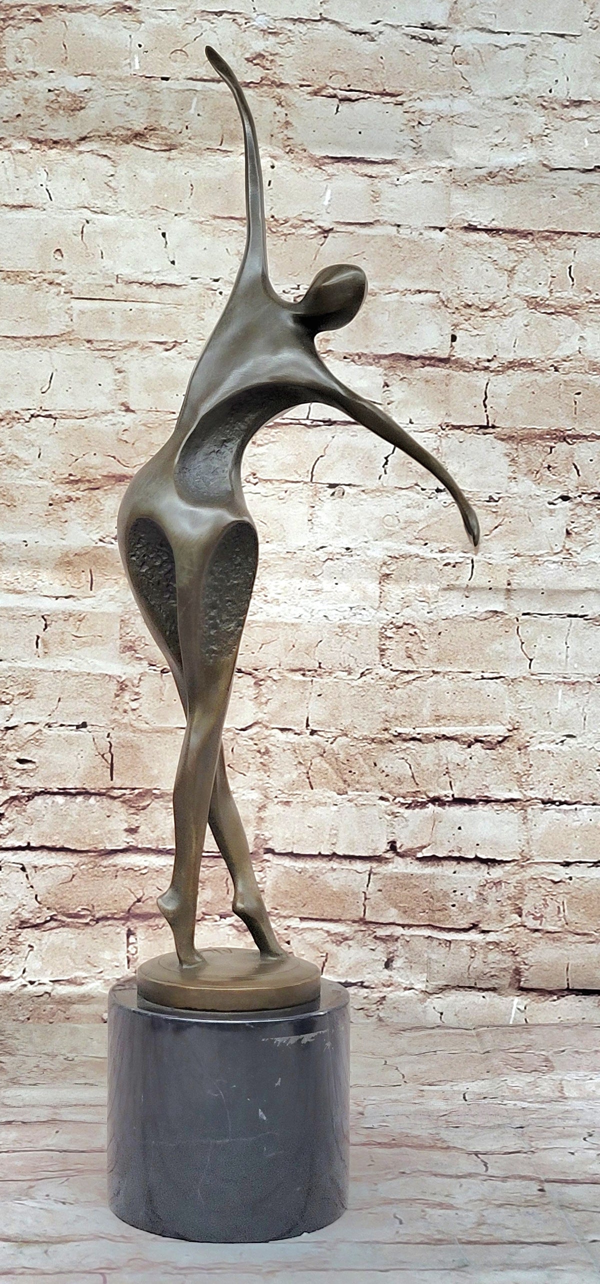 Midcentury Modern Abstract Art Human Dancer Figure Bronze Sculpture on Marble Base