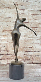 Midcentury Modern Abstract Art Human Dancer Figure Bronze Sculpture on Marble Base