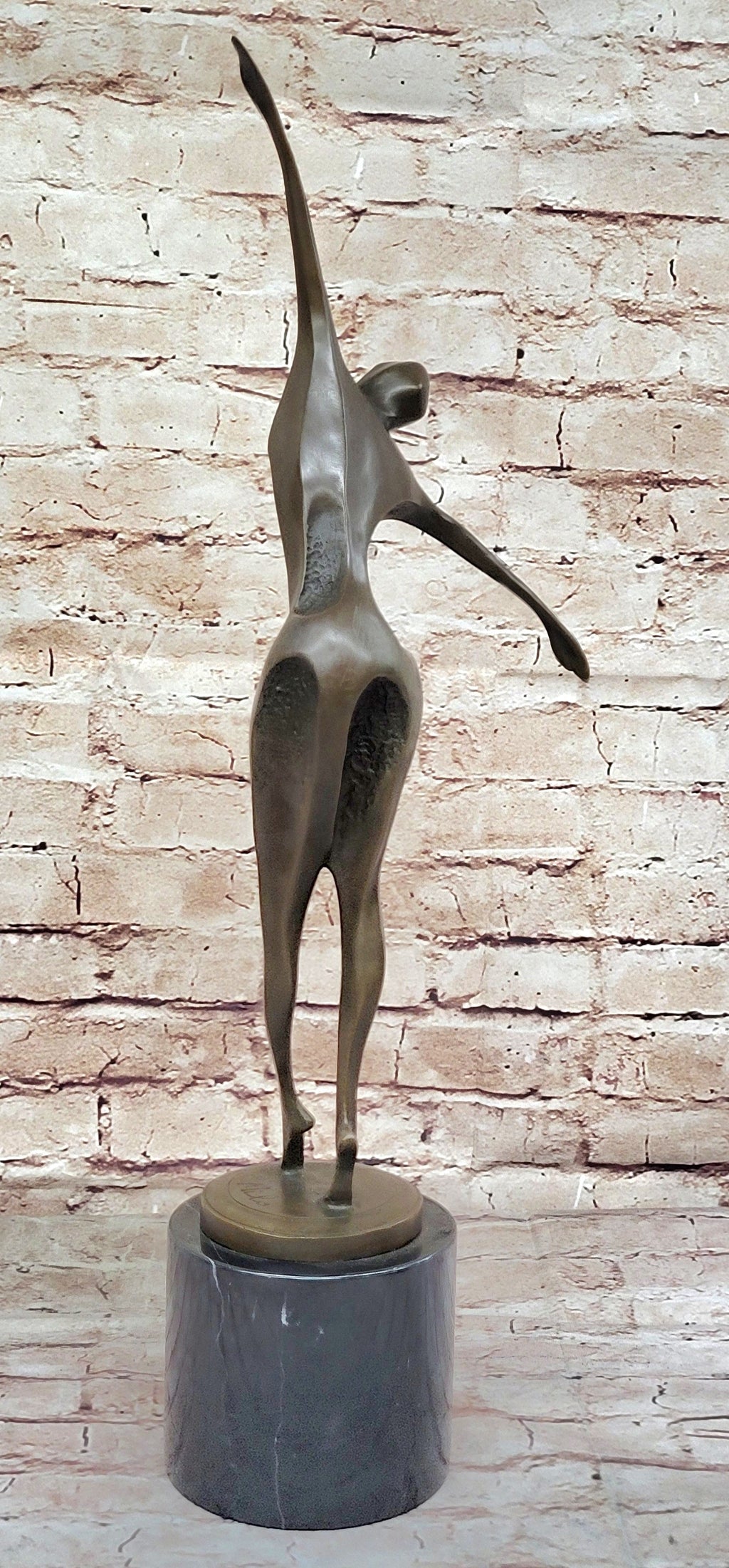 Midcentury Modern Abstract Art Human Dancer Figure Bronze Sculpture on Marble Base
