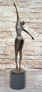 Midcentury Modern Abstract Art Human Dancer Figure Bronze Sculpture on Marble Base
