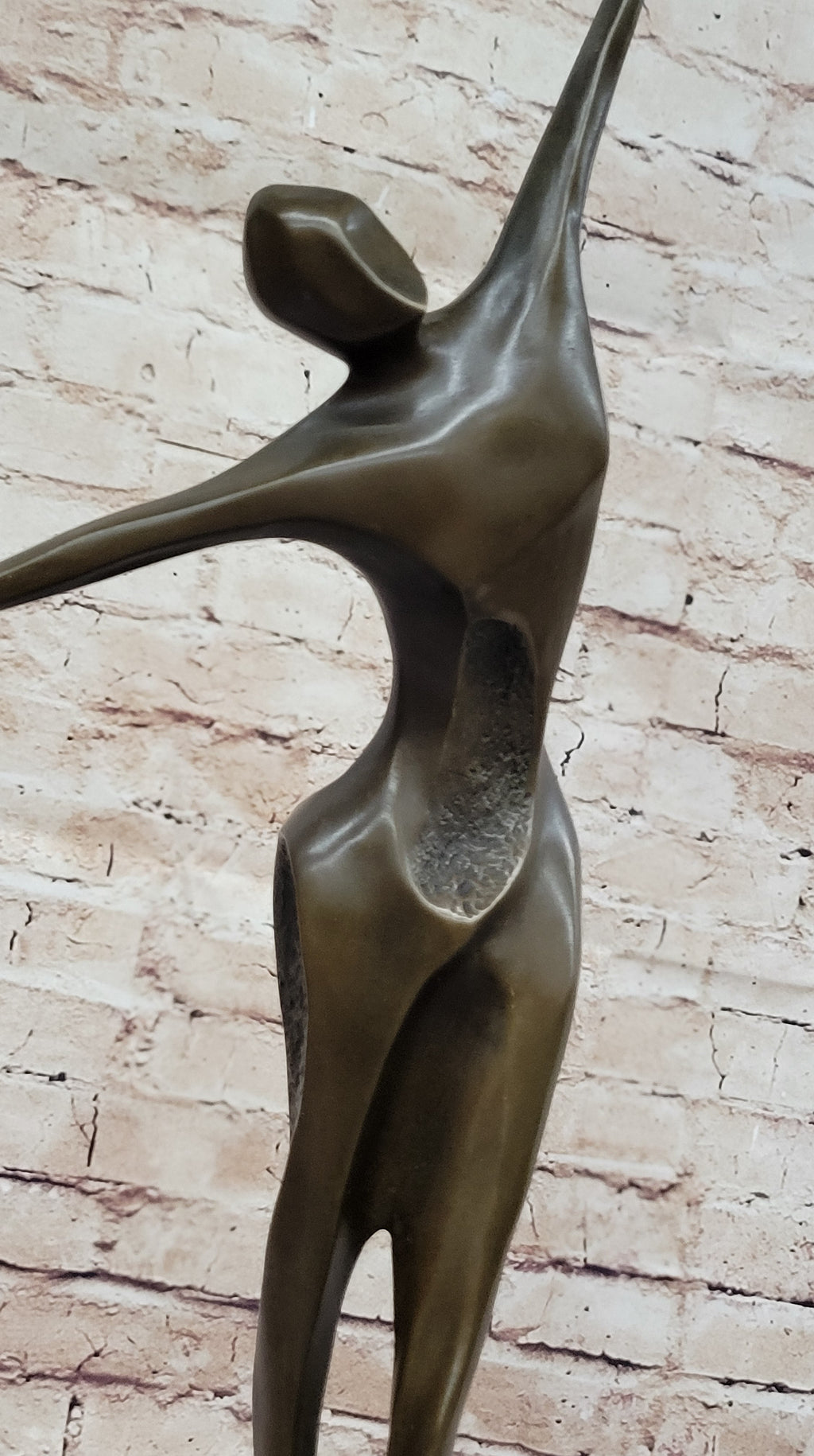 Midcentury Modern Abstract Art Human Dancer Figure Bronze Sculpture on Marble Base