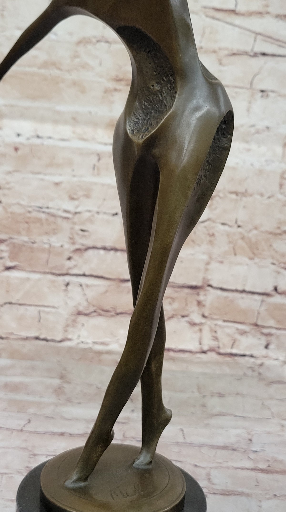 Midcentury Modern Abstract Art Human Dancer Figure Bronze Sculpture on Marble Base
