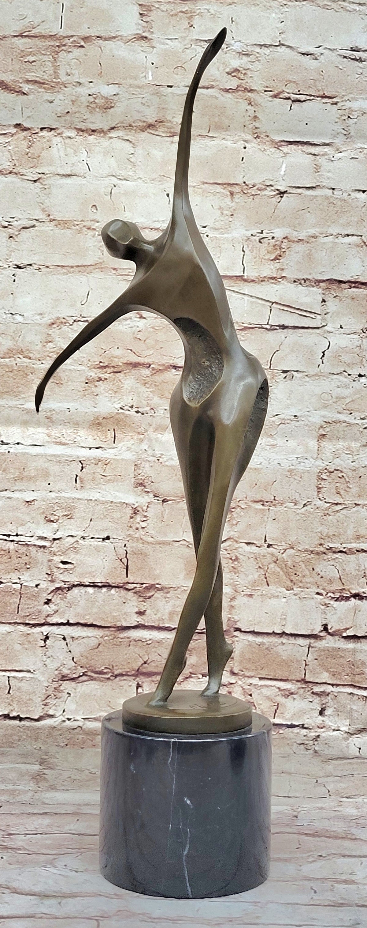 Midcentury Modern Abstract Art Human Dancer Figure Bronze Sculpture on Marble Base