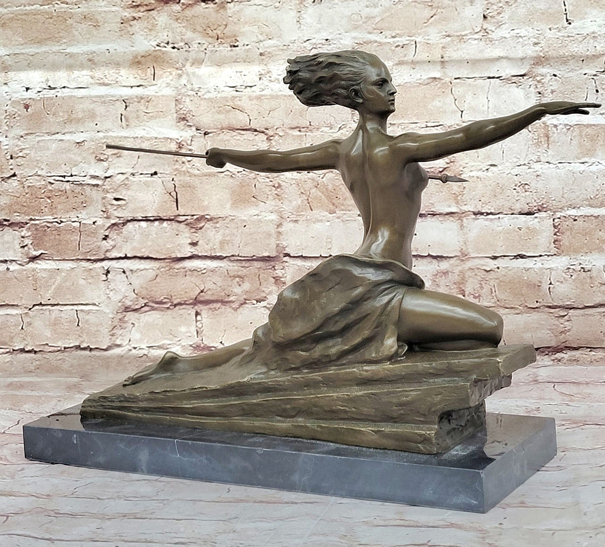 Art Deco Bronze Sculpture Amazon Warrior Nude with Spear (1925) by Marcel Bouraine