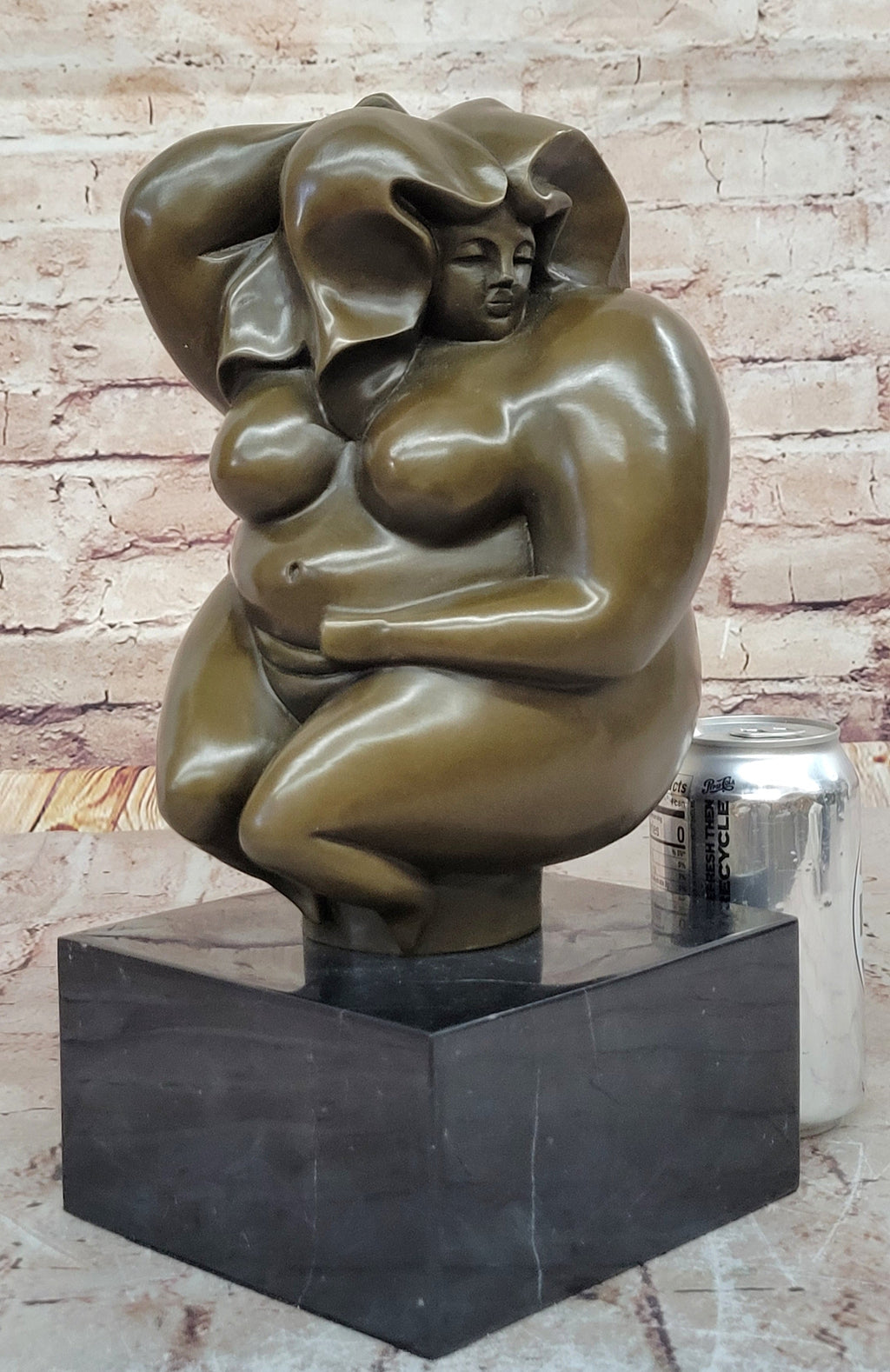 Abstract Bronze Sculpture of a Curvaceous Woman on Marble Base by Milo