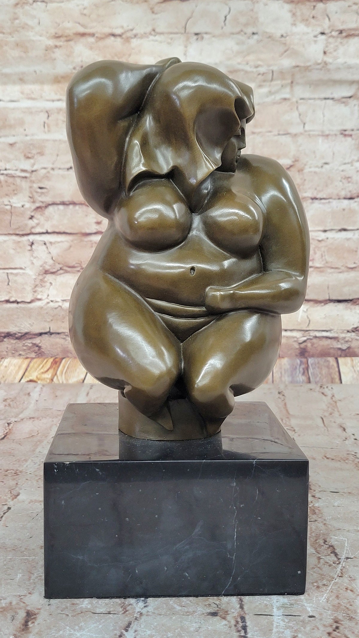 Abstract Bronze Sculpture of a Curvaceous Woman on Marble Base by Milo