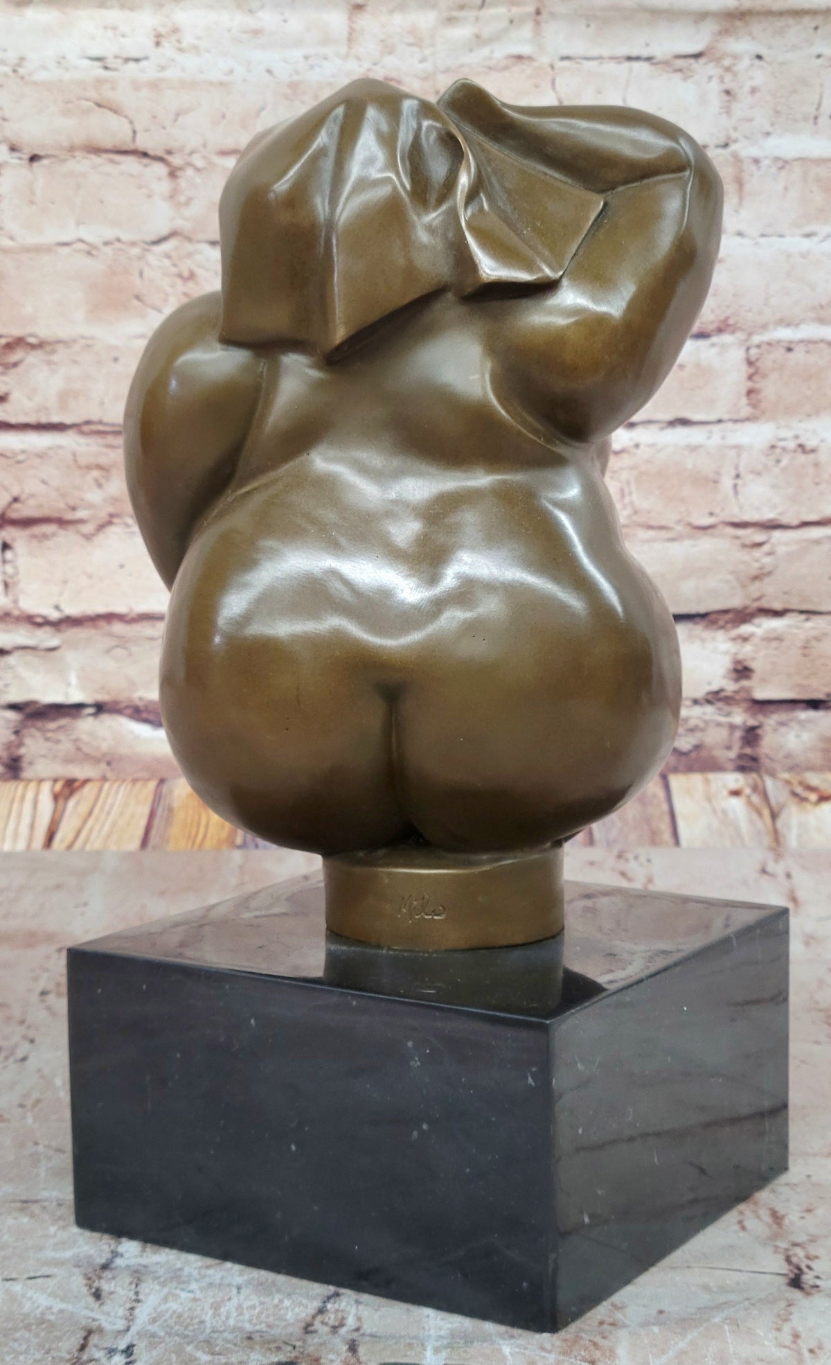 Abstract Bronze Sculpture of a Curvaceous Woman on Marble Base by Milo