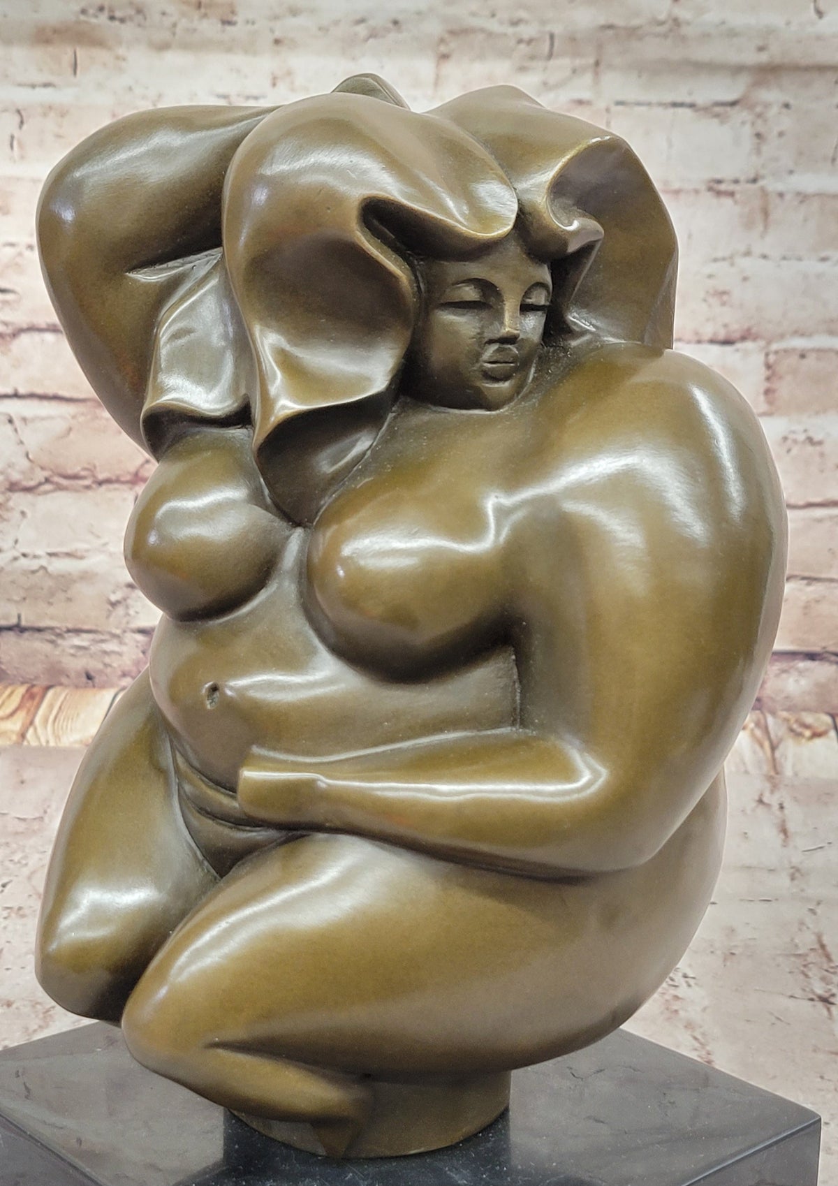 Abstract Bronze Sculpture of a Curvaceous Woman on Marble Base by Milo