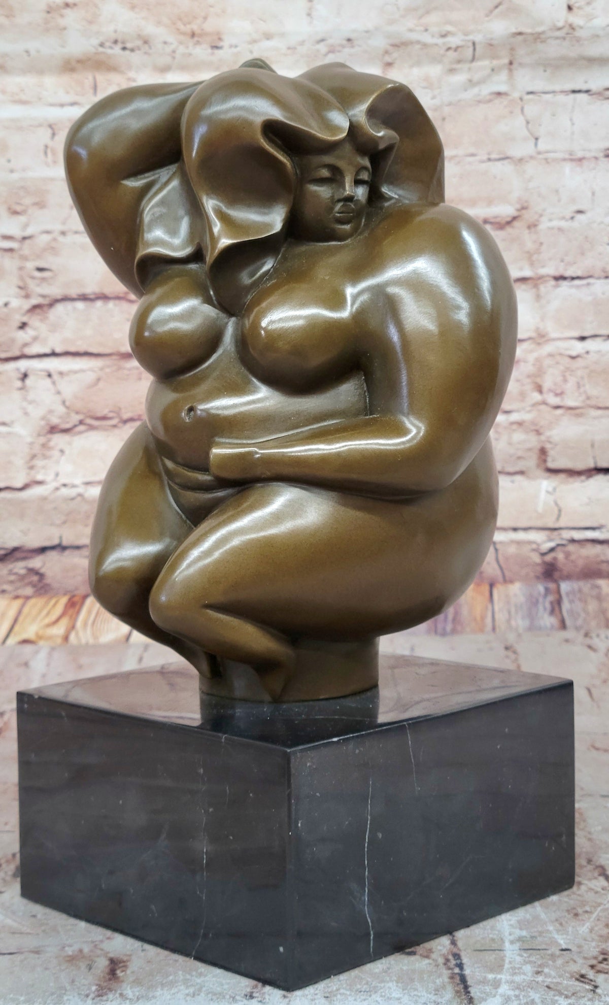 Abstract Bronze Sculpture of a Curvaceous Woman on Marble Base by Milo