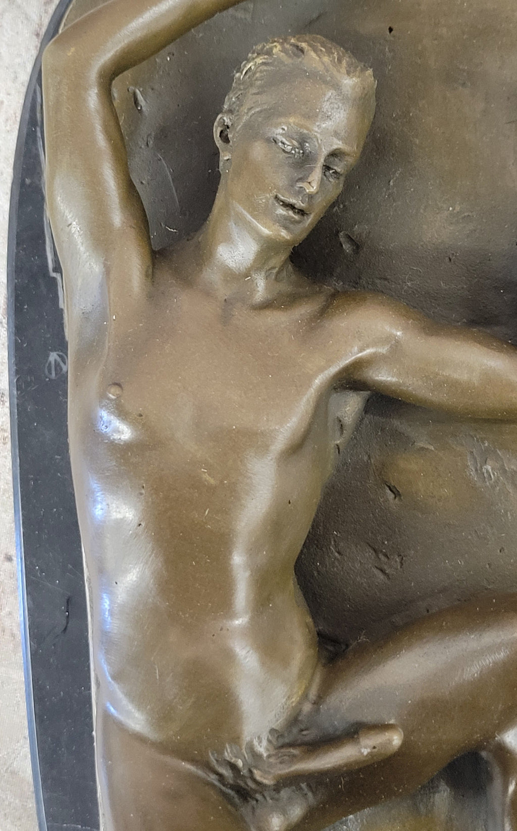 Nude Male Laying on Back Bronze Statue Sculpture Erotic Art Marble Original 5" x 11"