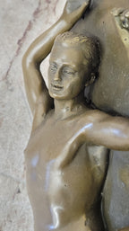 Nude Male Laying on Back Bronze Statue Sculpture Erotic Art Marble Original 5" x 11"