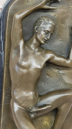 Nude Male Laying on Back Bronze Statue Sculpture Erotic Art Marble Original 5" x 11"