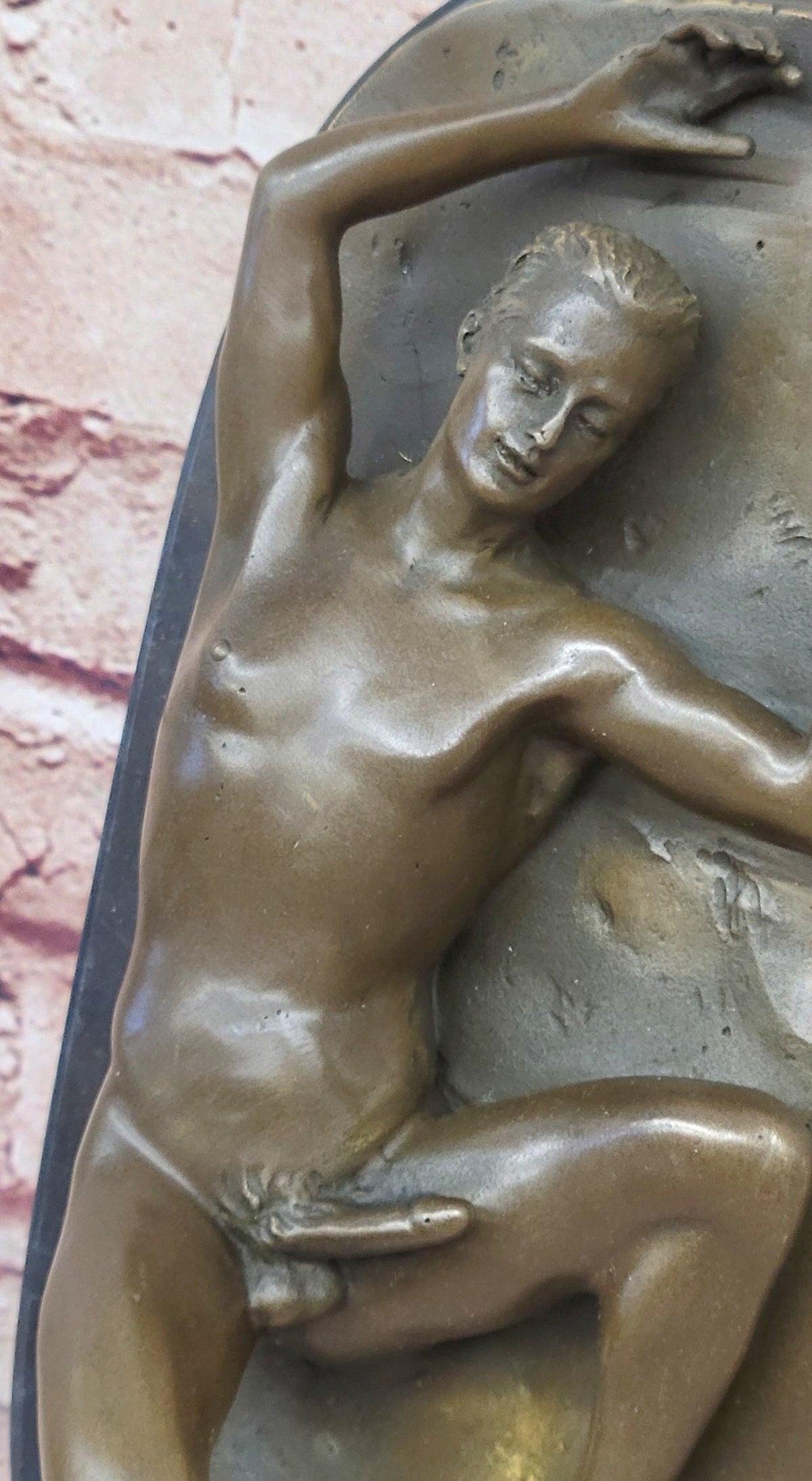 Nude Male Laying on Back Bronze Statue Sculpture Erotic Art Marble Original 5" x 11"