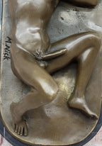 Nude Male Laying on Back Bronze Statue Sculpture Erotic Art Marble Original 5" x 11"