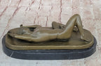 Nude Male Laying on Back Bronze Statue Sculpture Erotic Art Marble Original 5" x 11"