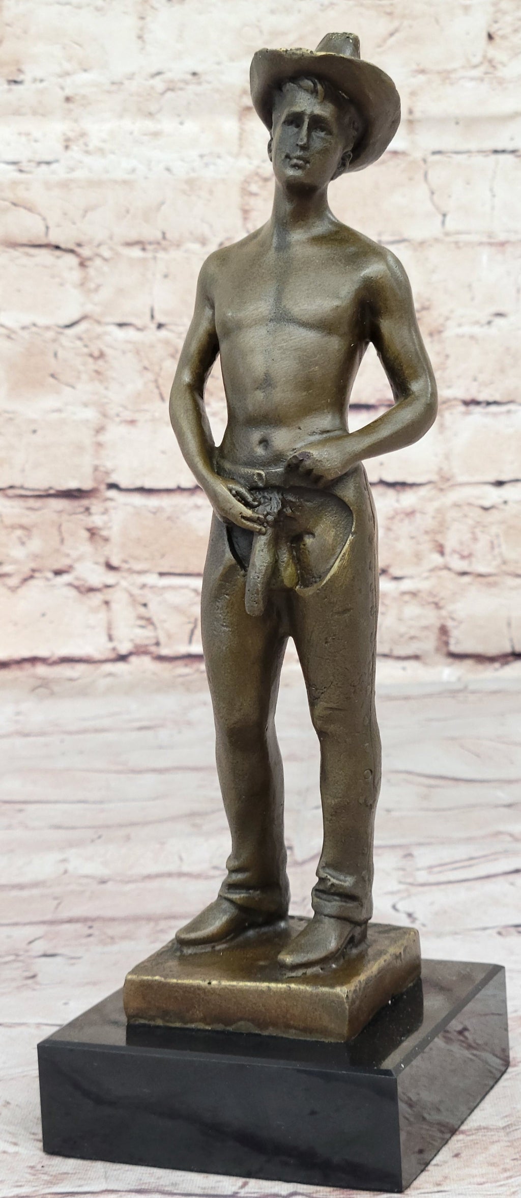 Gay Cowboy Assless Chaps Erotic Art Statue Sculpture Modern Signed Patoue 11" x 4"