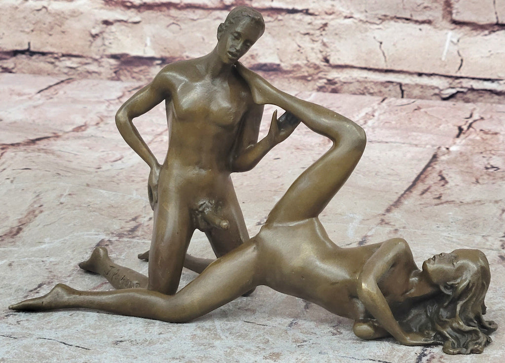 Two Piece Erotic Bronze Figurine Set Couple Sex Intercourse Original Sculpture 5" x 9"