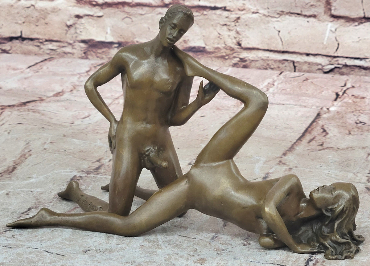 Two Piece Erotic Bronze Figurine Set Couple Sex Intercourse Original Sculpture 5" x 9"