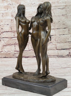 Three 3 Nude Girls Bronze Female Figures Sculpture Statue Modern Erotic Art 12" x 8"