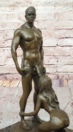 Blowjob Bronze Statue Sculpture Girl on Her Knees Erotic Art on Marble Base by Mavchi 13"
