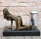 Erotic Nude Girl Crawling On Hands Knees Bronze Statue Sculpture Original Art 6" x 9"