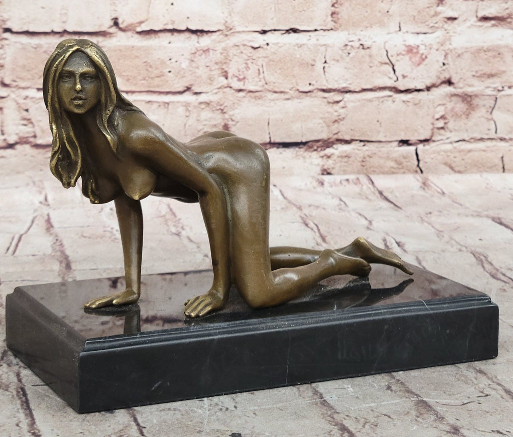 Erotic Nude Girl Crawling On Hands Knees Bronze Statue Sculpture Original Art 6" x 9"