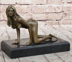 Erotic Nude Girl Crawling On Hands Knees Bronze Statue Sculpture Original Art 6" x 9"