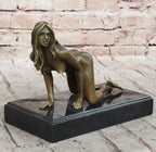 Erotic Nude Girl Crawling On Hands Knees Bronze Statue Sculpture Original Art 6" x 9"