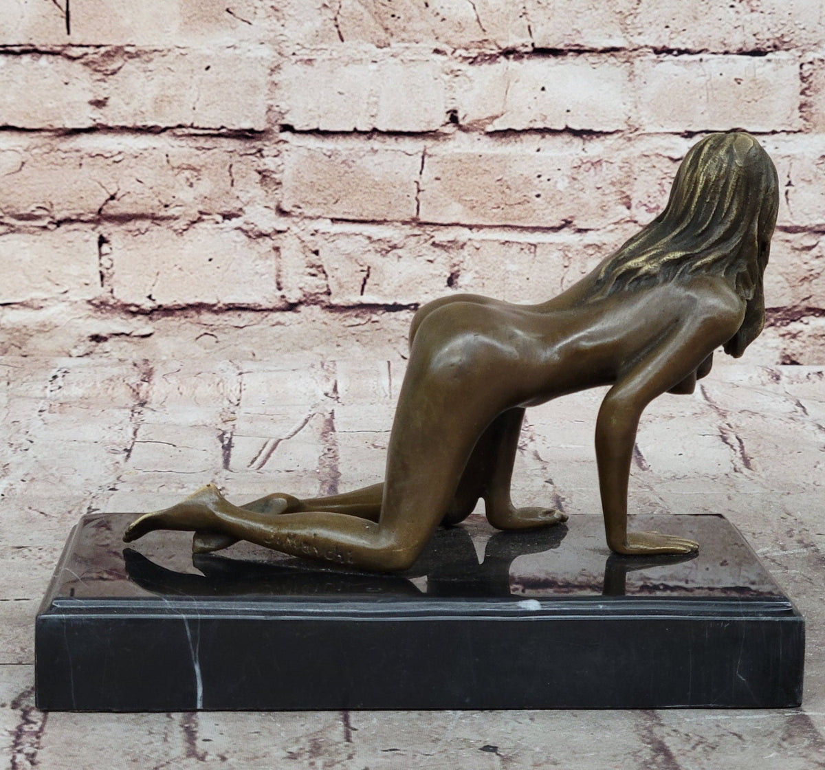 Erotic Nude Girl Crawling On Hands Knees Bronze Statue Sculpture Original Art 6" x 9"