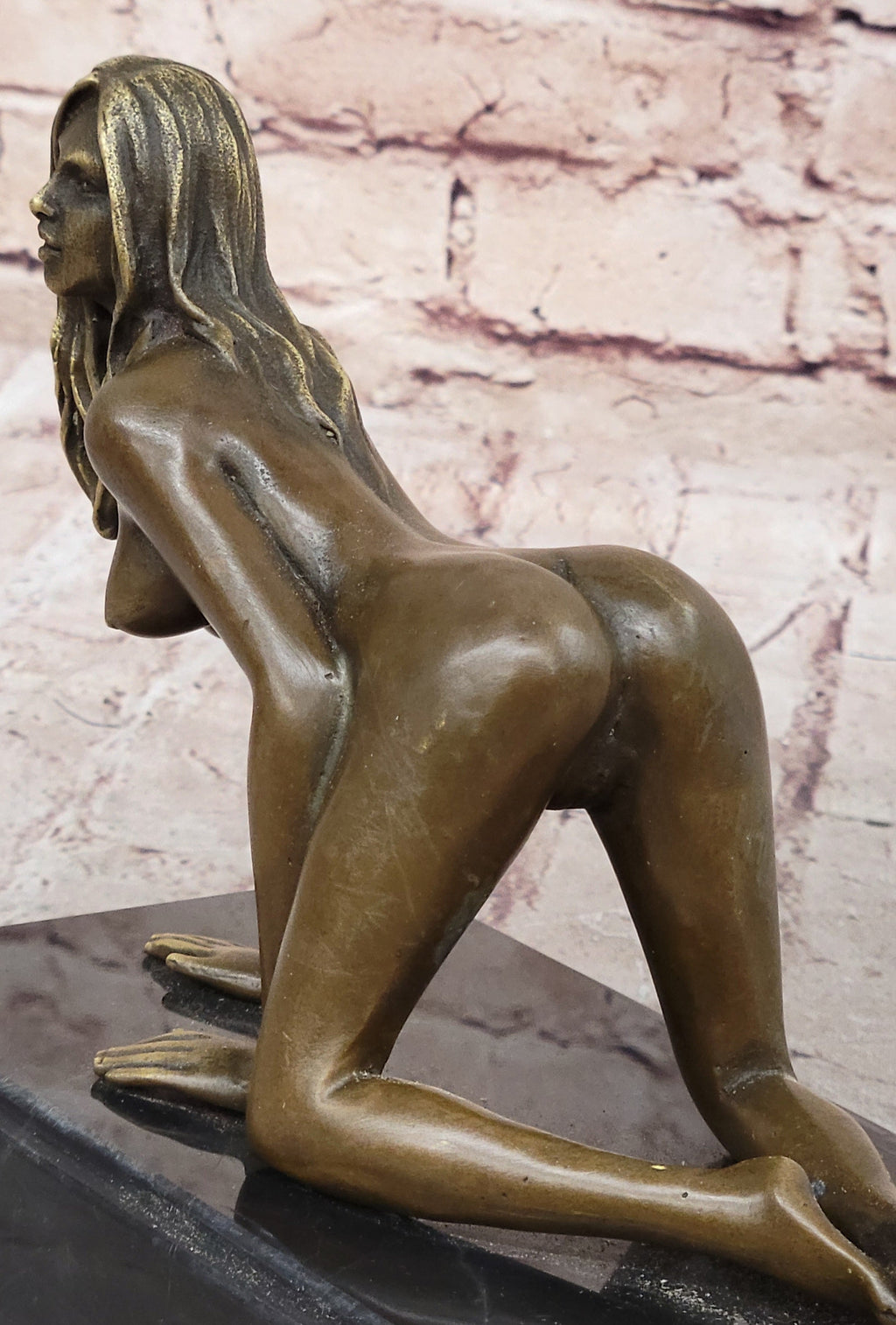 Erotic Nude Girl Crawling On Hands Knees Bronze Statue Sculpture Original Art 6" x 9"