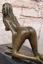 Erotic Nude Girl Crawling On Hands Knees Bronze Statue Sculpture Original Art 6" x 9"