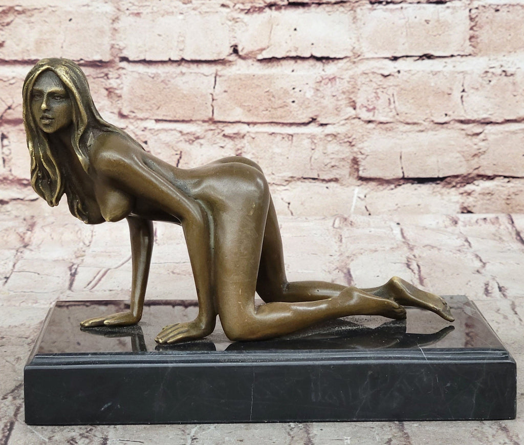 Erotic Nude Girl Crawling On Hands Knees Bronze Statue Sculpture Original Art 6" x 9"