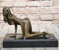 Erotic Nude Girl Crawling On Hands Knees Bronze Statue Sculpture Original Art 6" x 9"
