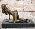 Erotic Nude Girl Crawling On Hands Knees Bronze Statue Sculpture Original Art 6" x 9"