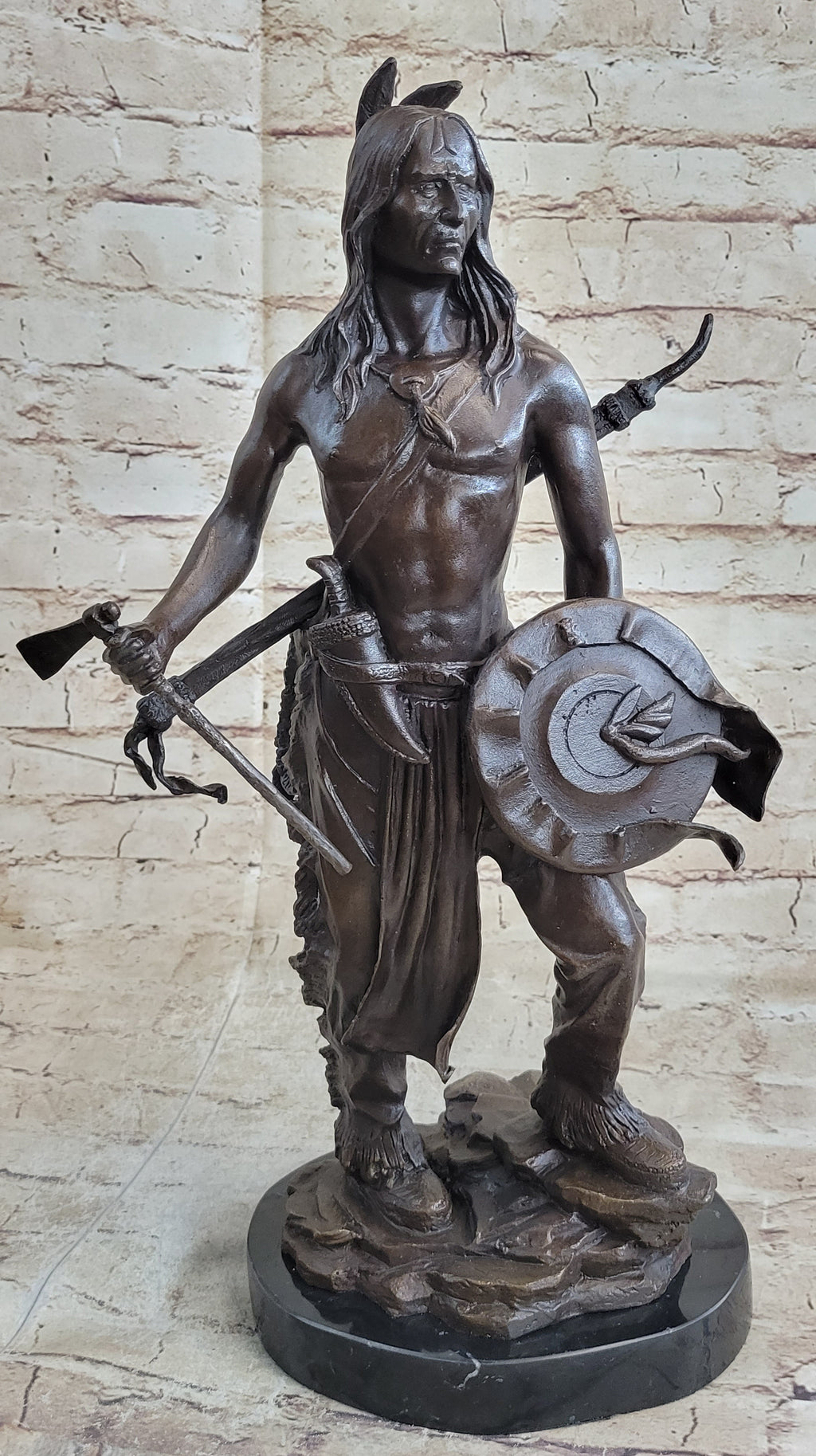 Native American Indian Warrior w/ Tomahawk - Bronze Metal Statue Sculpture Art